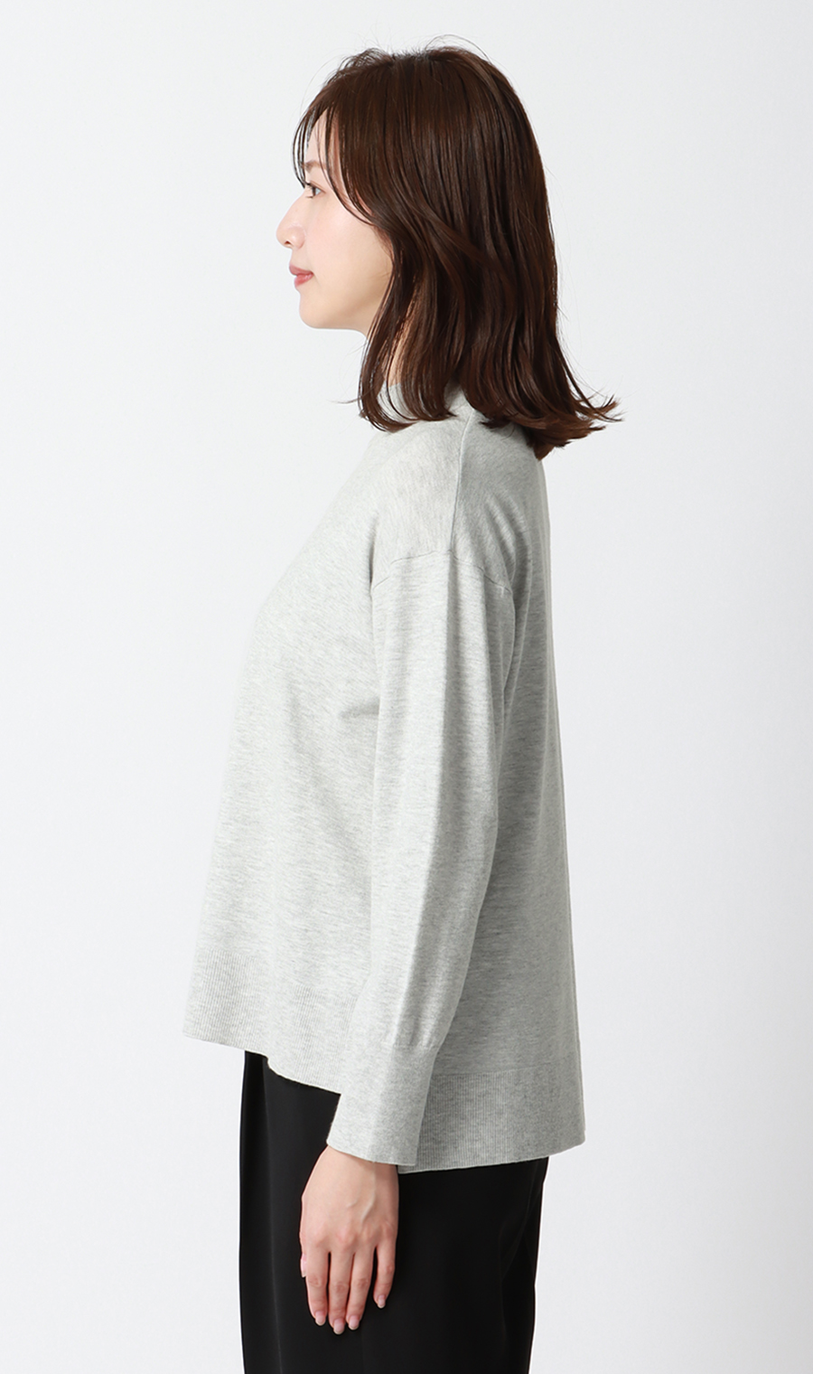 ハイネック天竺ニットプルオーバー【長袖】 ライトグレー S