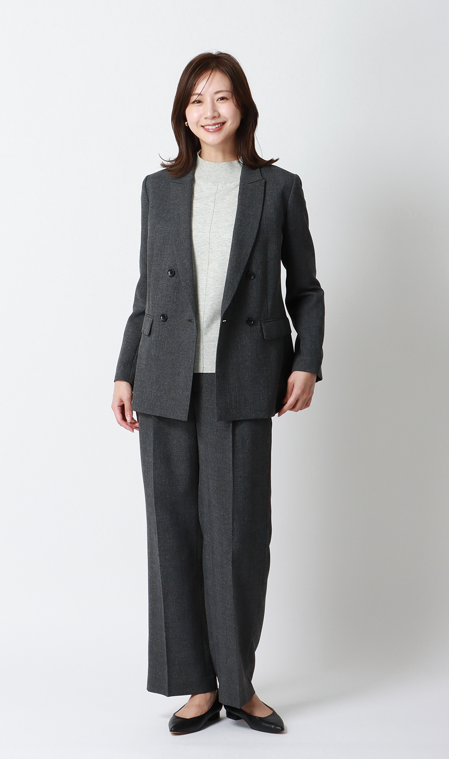 ハイネック天竺ニットプルオーバー【長袖】 ライトグレー S