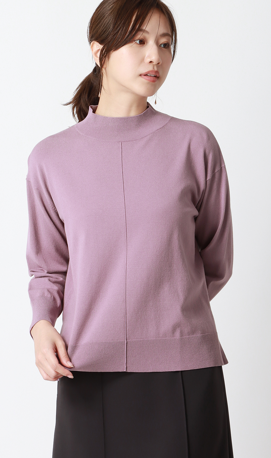 ハイネック天竺ニットプルオーバー【長袖】 ピンク S