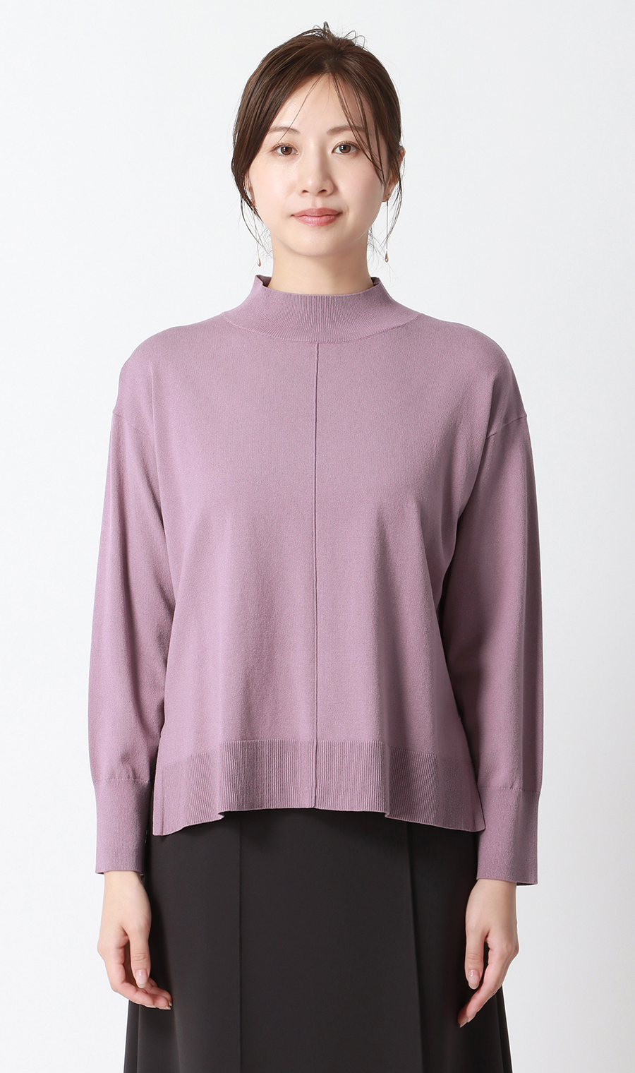 ハイネック天竺ニットプルオーバー【長袖】 ピンク S