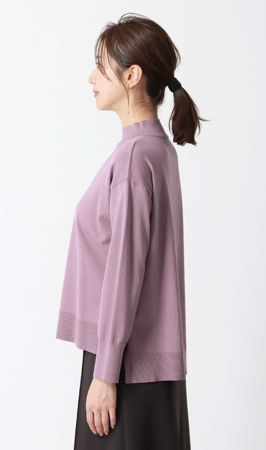 ハイネック天竺ニットプルオーバー【長袖】 ピンク S