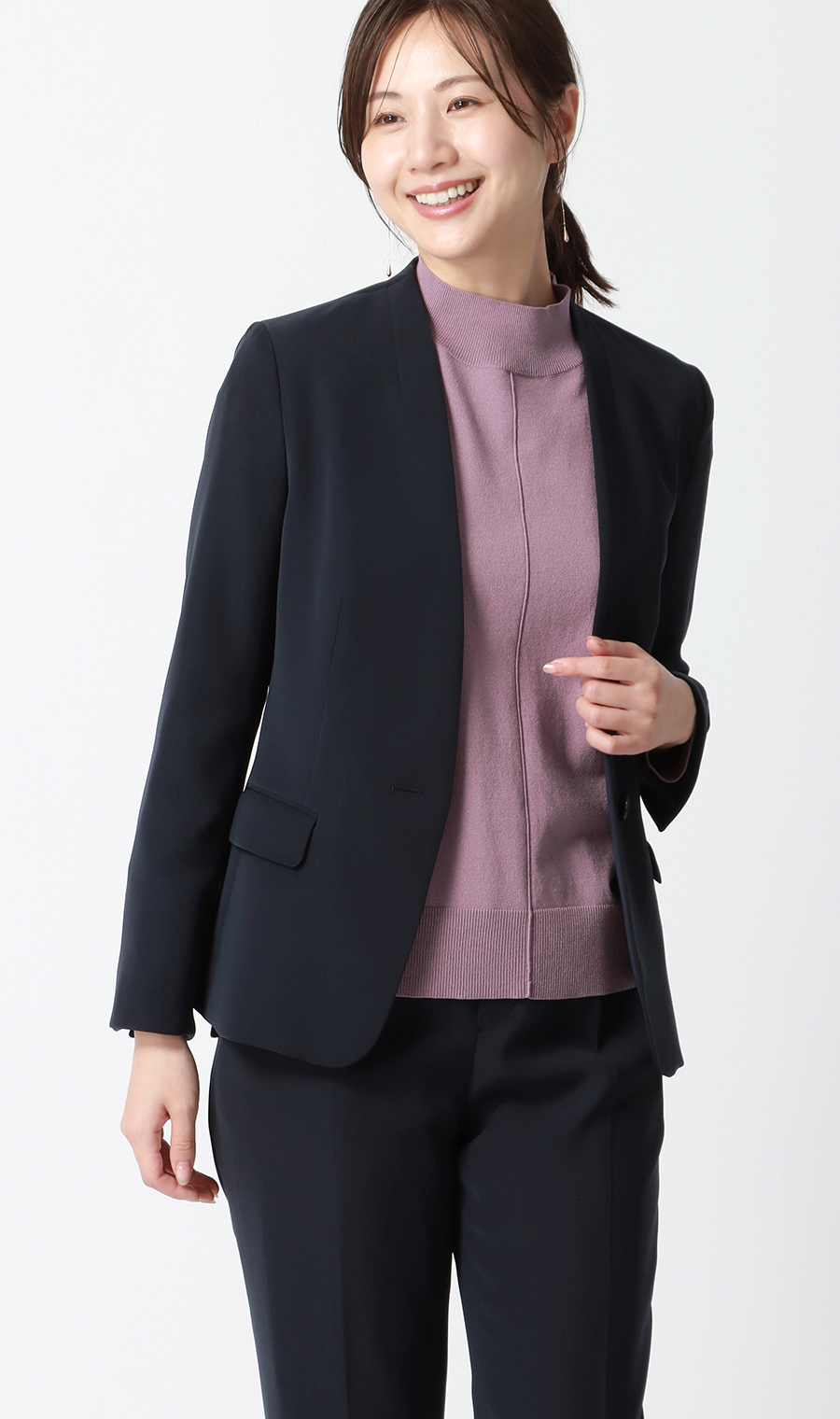 ハイネック天竺ニットプルオーバー【長袖】 ピンク S