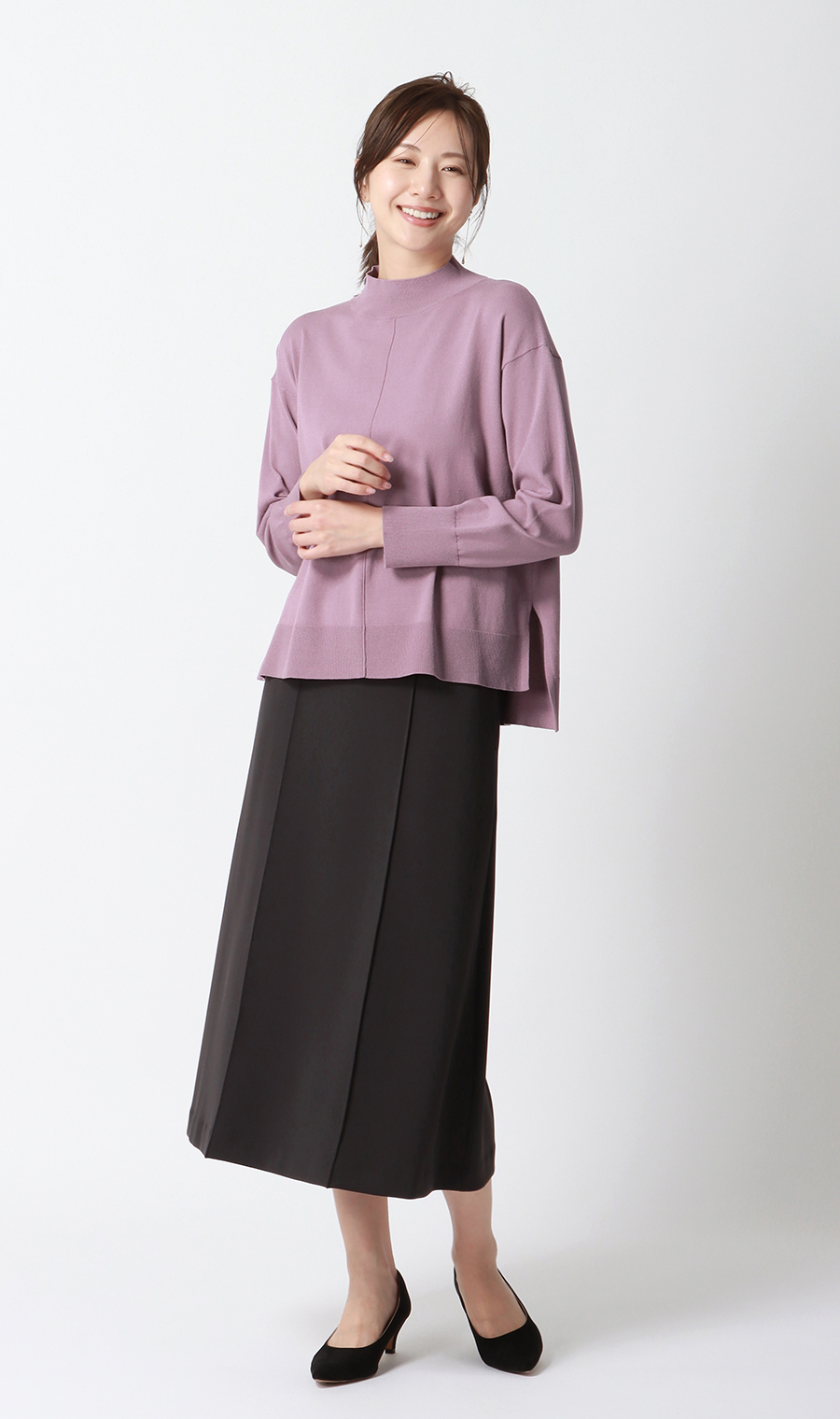 ハイネック天竺ニットプルオーバー【長袖】 ピンク S