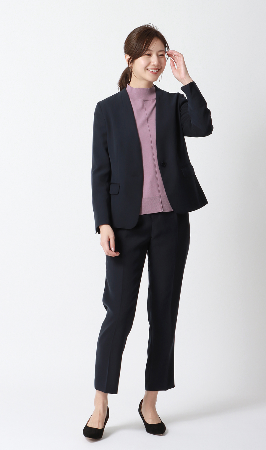 ハイネック天竺ニットプルオーバー【長袖】 ピンク S