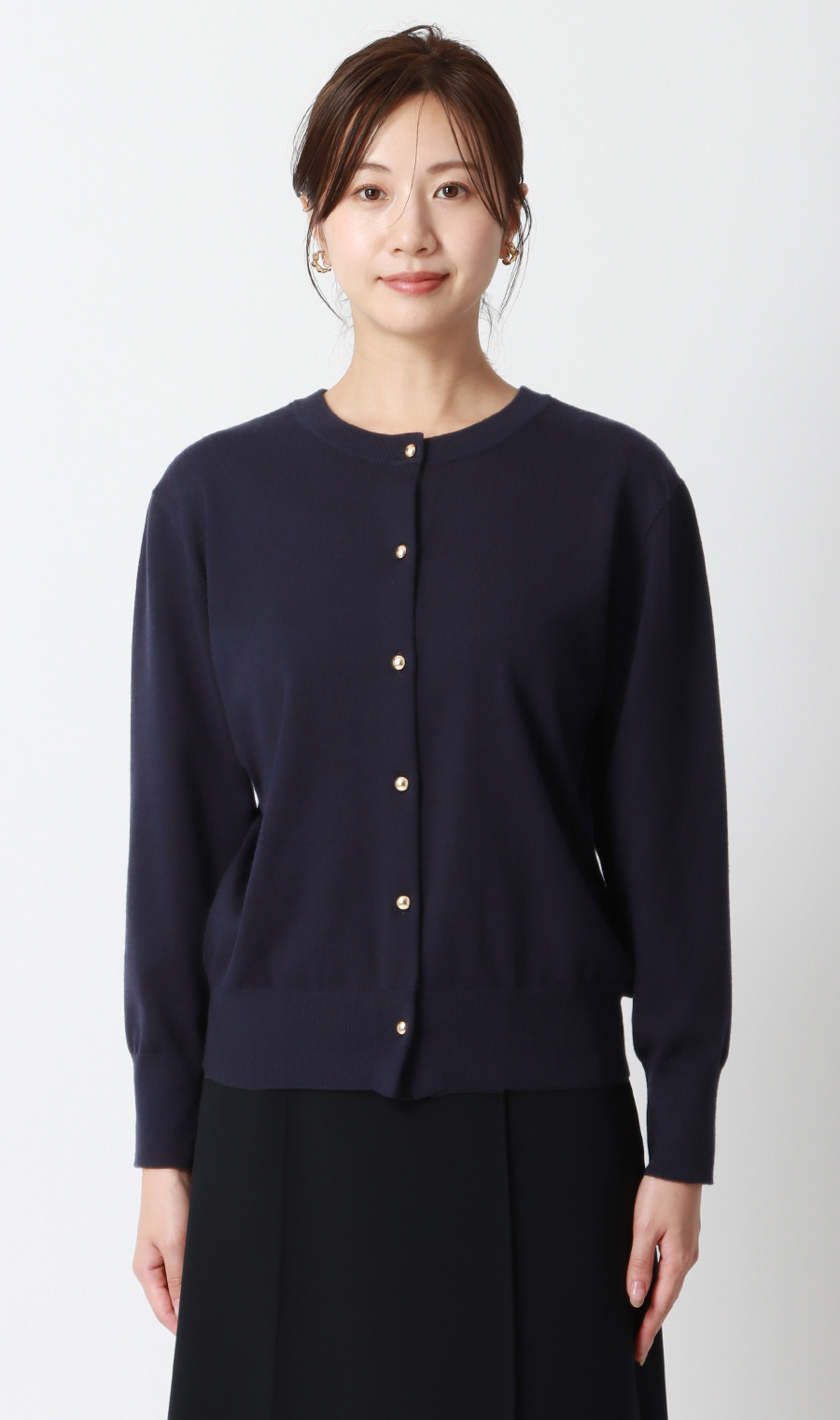メタルボタン天竺カーディガン【前後2WAY】【長袖】 ネイビー LL