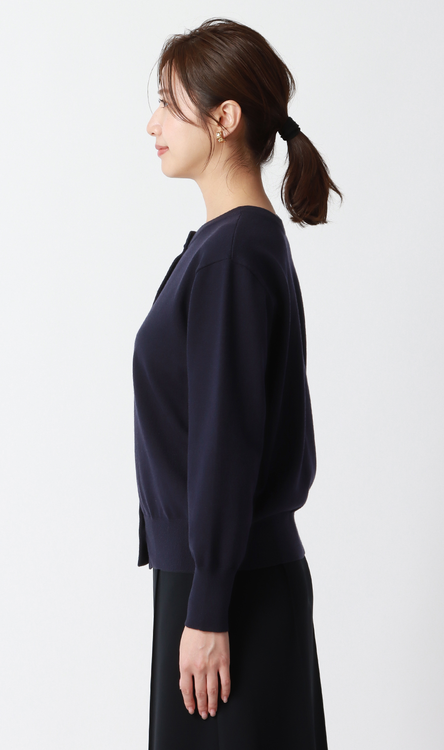 メタルボタン天竺カーディガン【前後2WAY】【長袖】 ネイビー LL