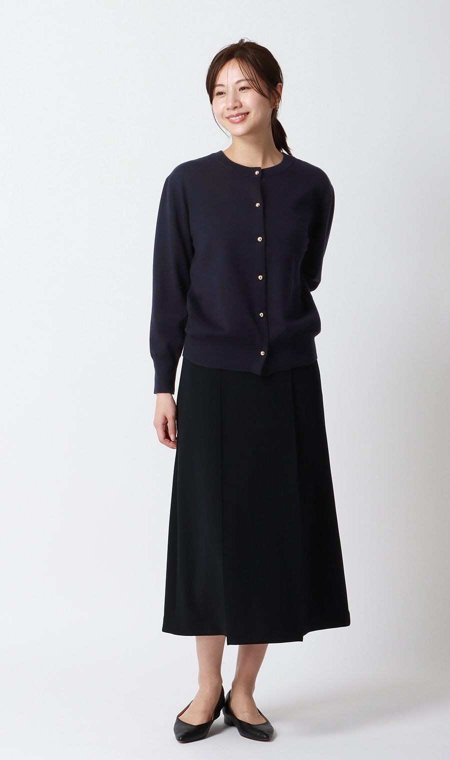 メタルボタン天竺カーディガン【前後2WAY】【長袖】 ネイビー LL
