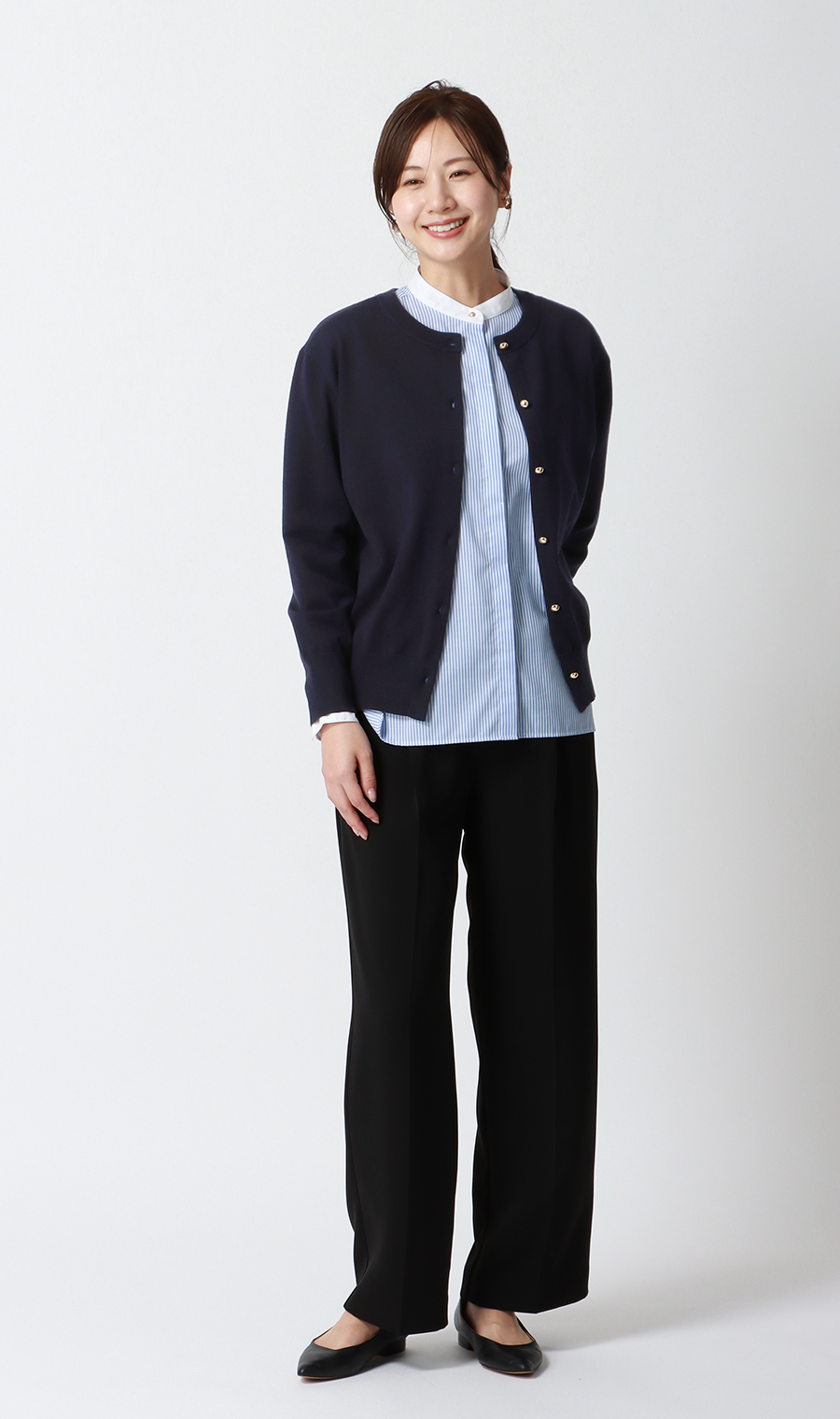 メタルボタン天竺カーディガン【前後2WAY】【長袖】 ネイビー LL