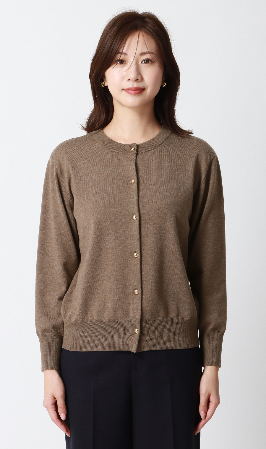 メタルボタン天竺カーディガン【前後2WAY】【長袖】 ブラウン S