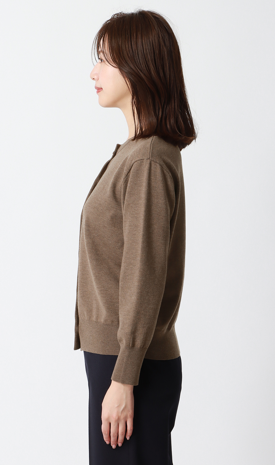 メタルボタン天竺カーディガン【前後2WAY】【長袖】 ブラウン S