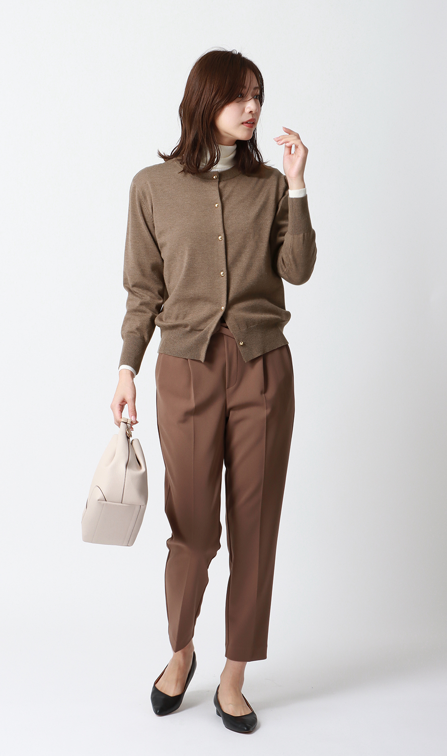 メタルボタン天竺カーディガン【前後2WAY】【長袖】 ブラウン S