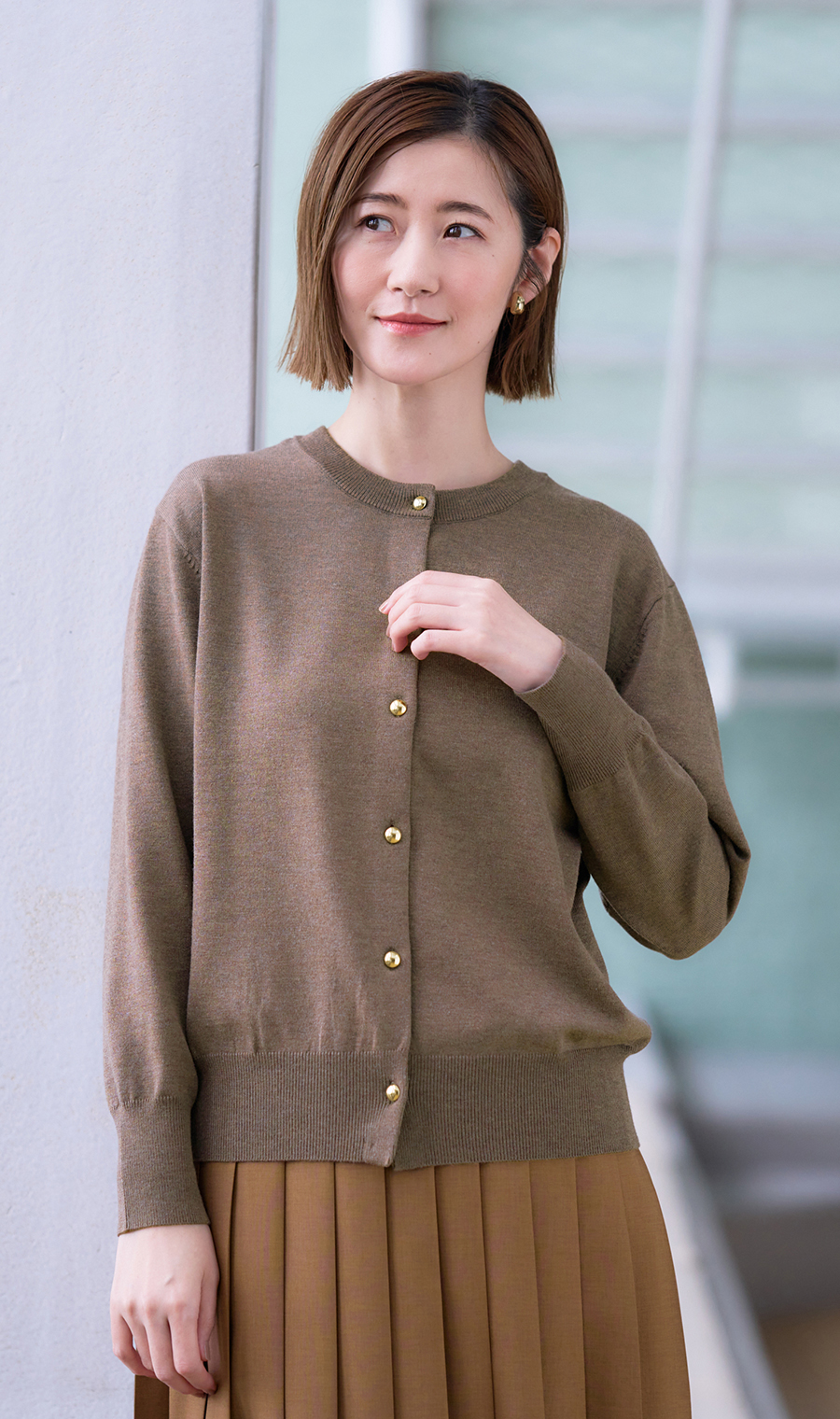 メタルボタン天竺カーディガン【前後2WAY】【長袖】 ブラウン S