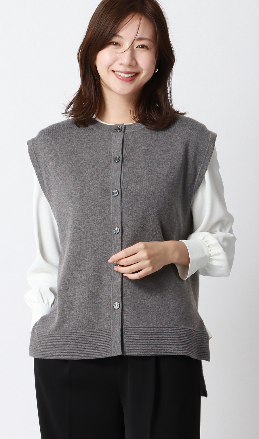 ニットジレ【ノースリーブ】 グレー M