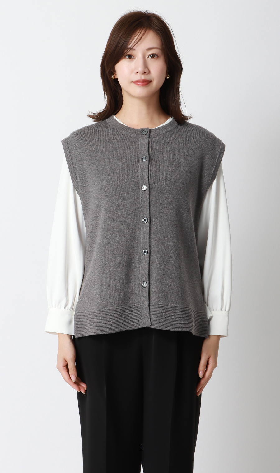 ニットジレ【ノースリーブ】 グレー M