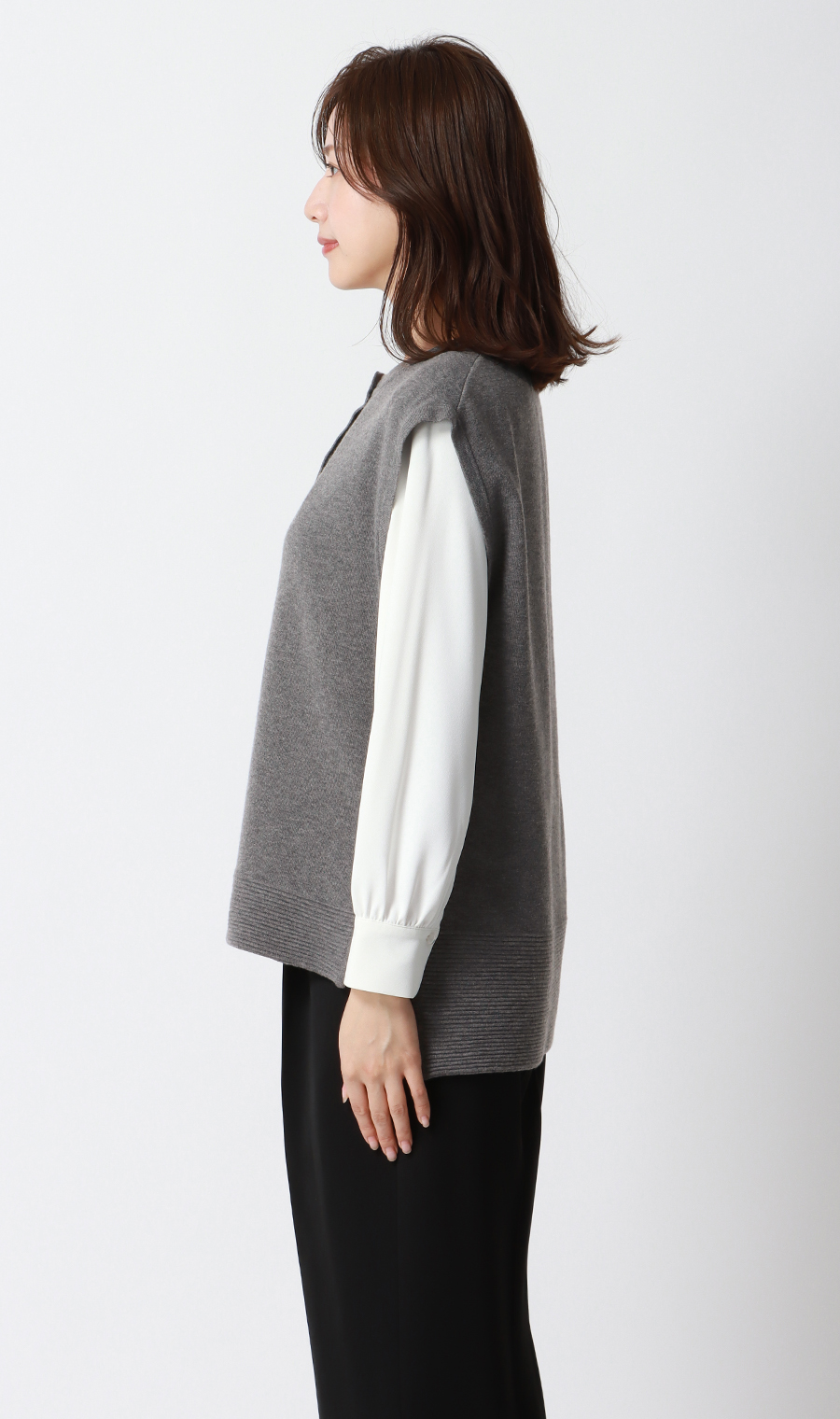 ニットジレ【ノースリーブ】 グレー M