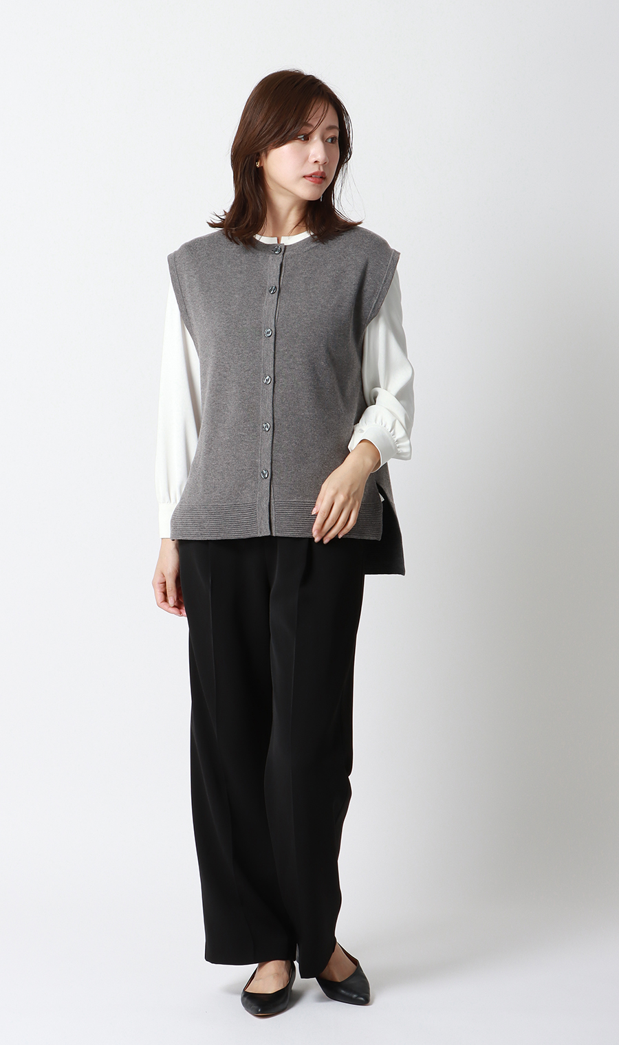 ニットジレ【ノースリーブ】 グレー M