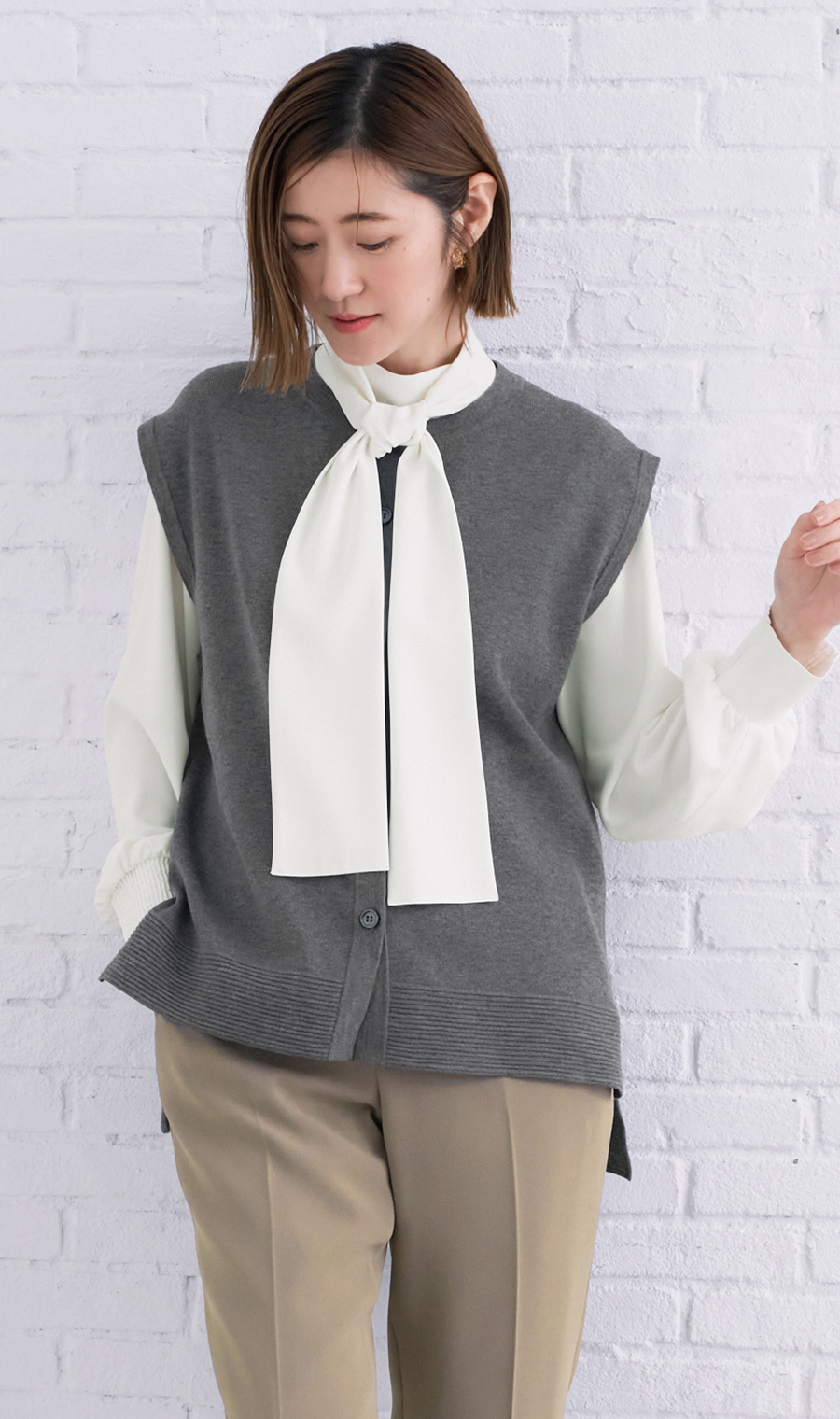 ニットジレ【ノースリーブ】 グレー M