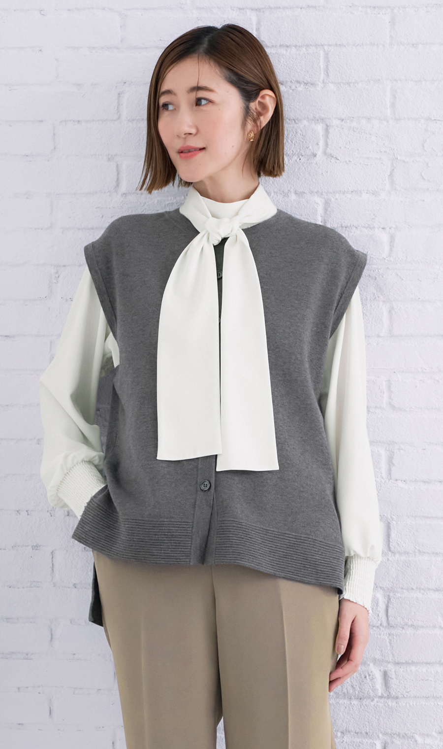 ニットジレ【ノースリーブ】 グレー M