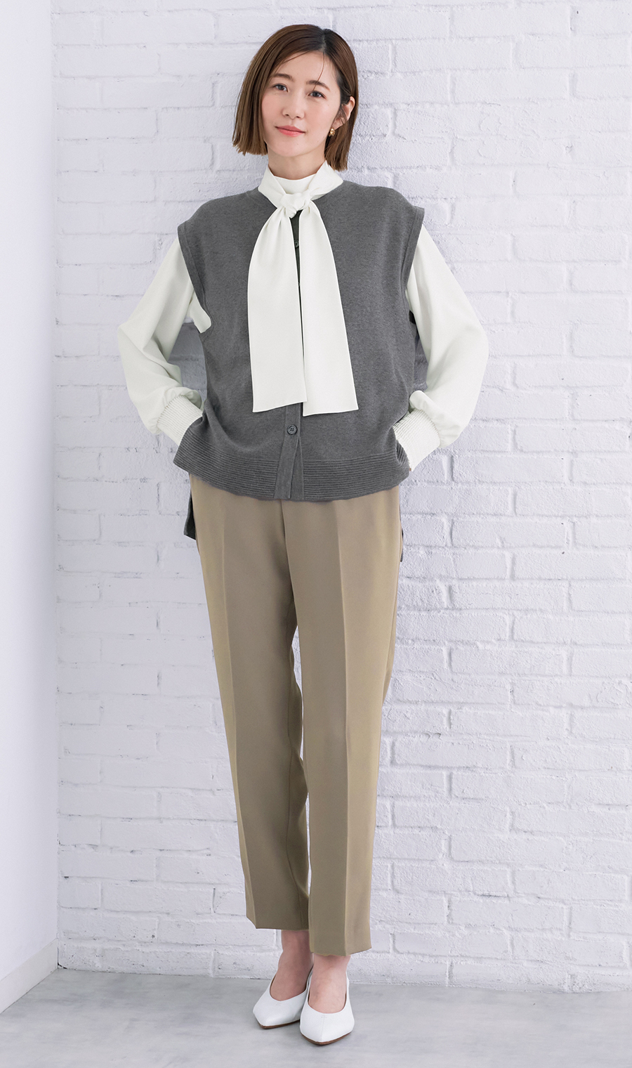 ニットジレ【ノースリーブ】 グレー M