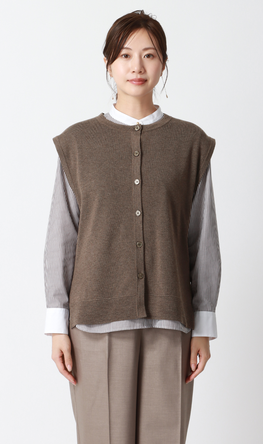 ニットジレ【ノースリーブ】 ブラウン M