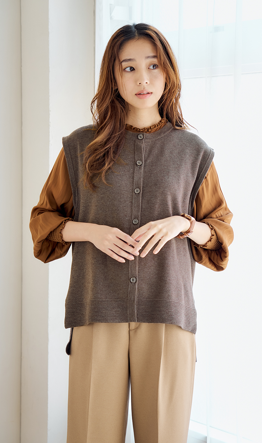 ニットジレ【ノースリーブ】 ブラウン M