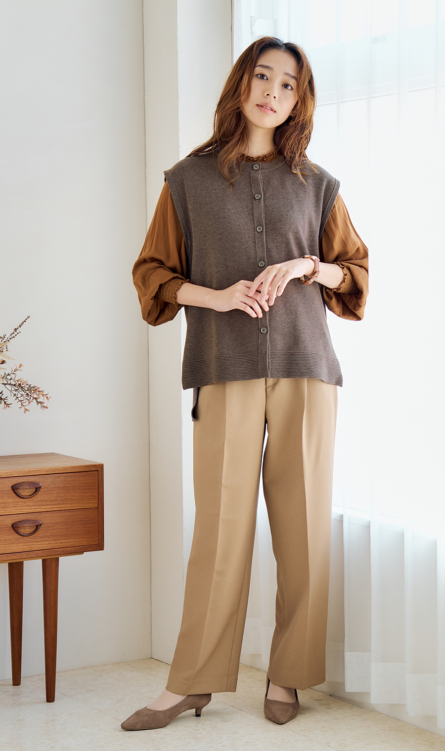 ニットジレ【ノースリーブ】 ブラウン M