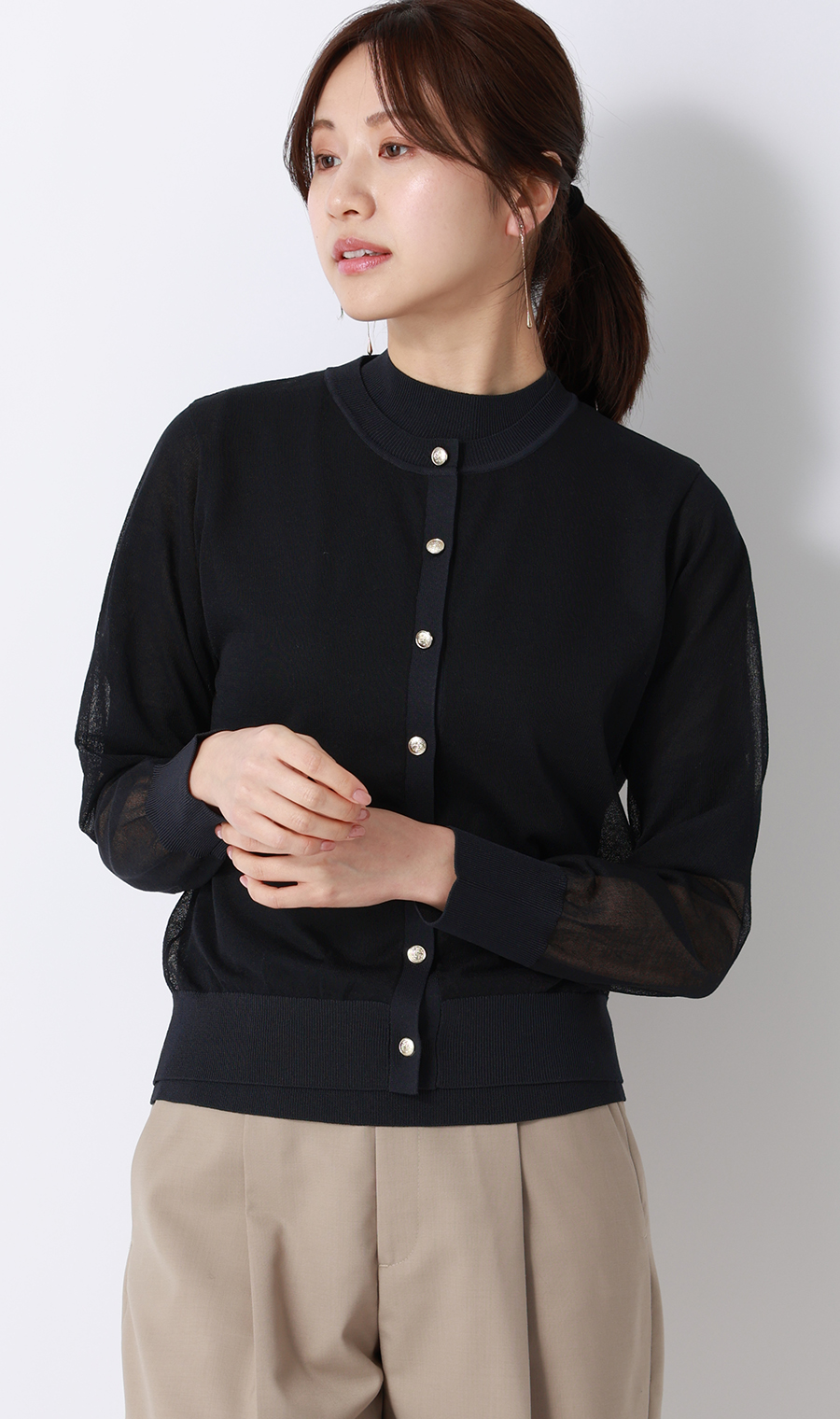 シアーカーディガン【長袖】【アンサンブル着用可】 ネイビー M