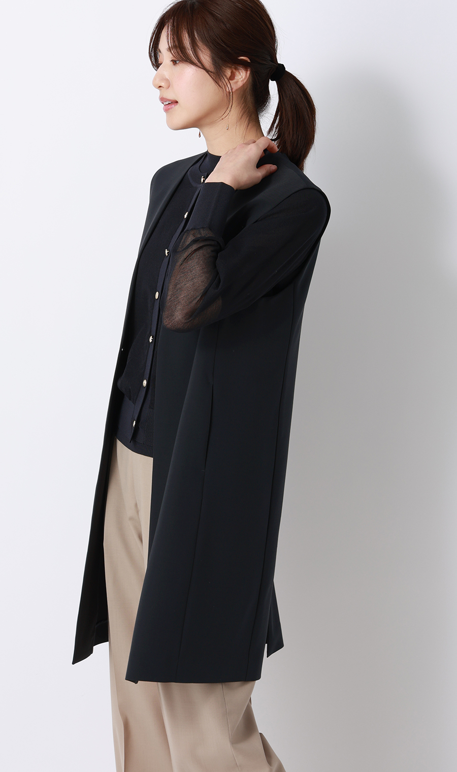 シアーカーディガン【長袖】【アンサンブル着用可】 ネイビー M