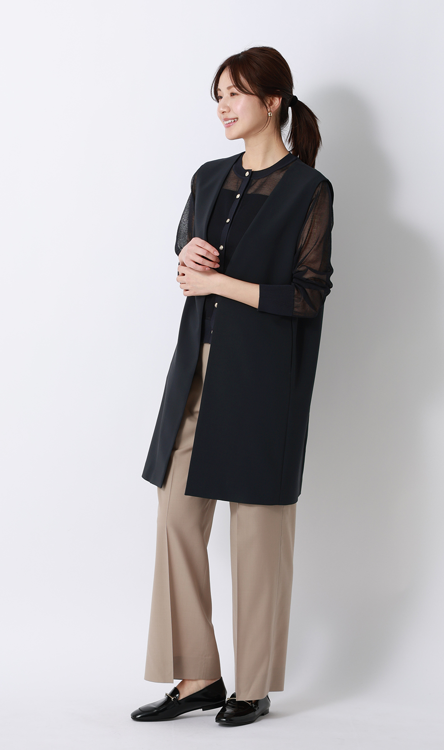 シアーカーディガン【長袖】【アンサンブル着用可】 ネイビー M