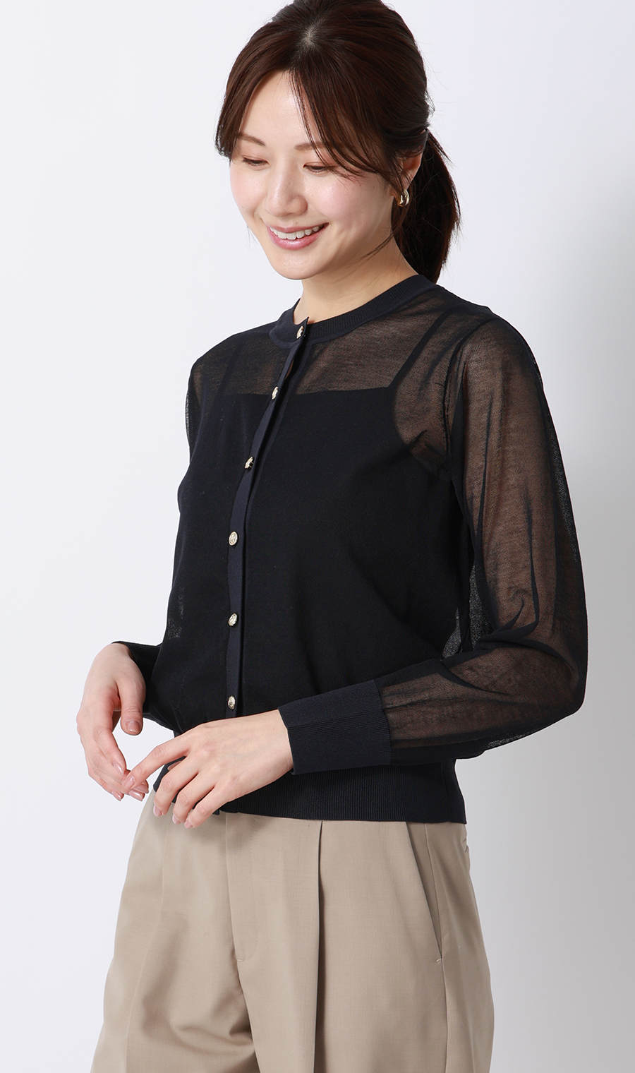 シアーカーディガン【長袖】【アンサンブル着用可】 ネイビー M