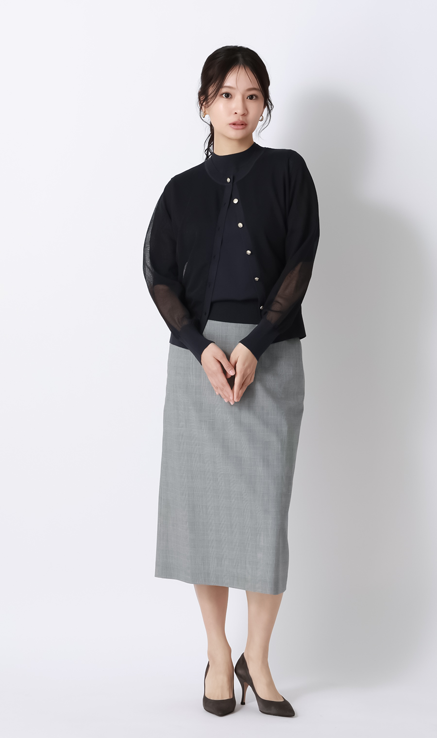 シアーカーディガン【長袖】【アンサンブル着用可】 ネイビー M