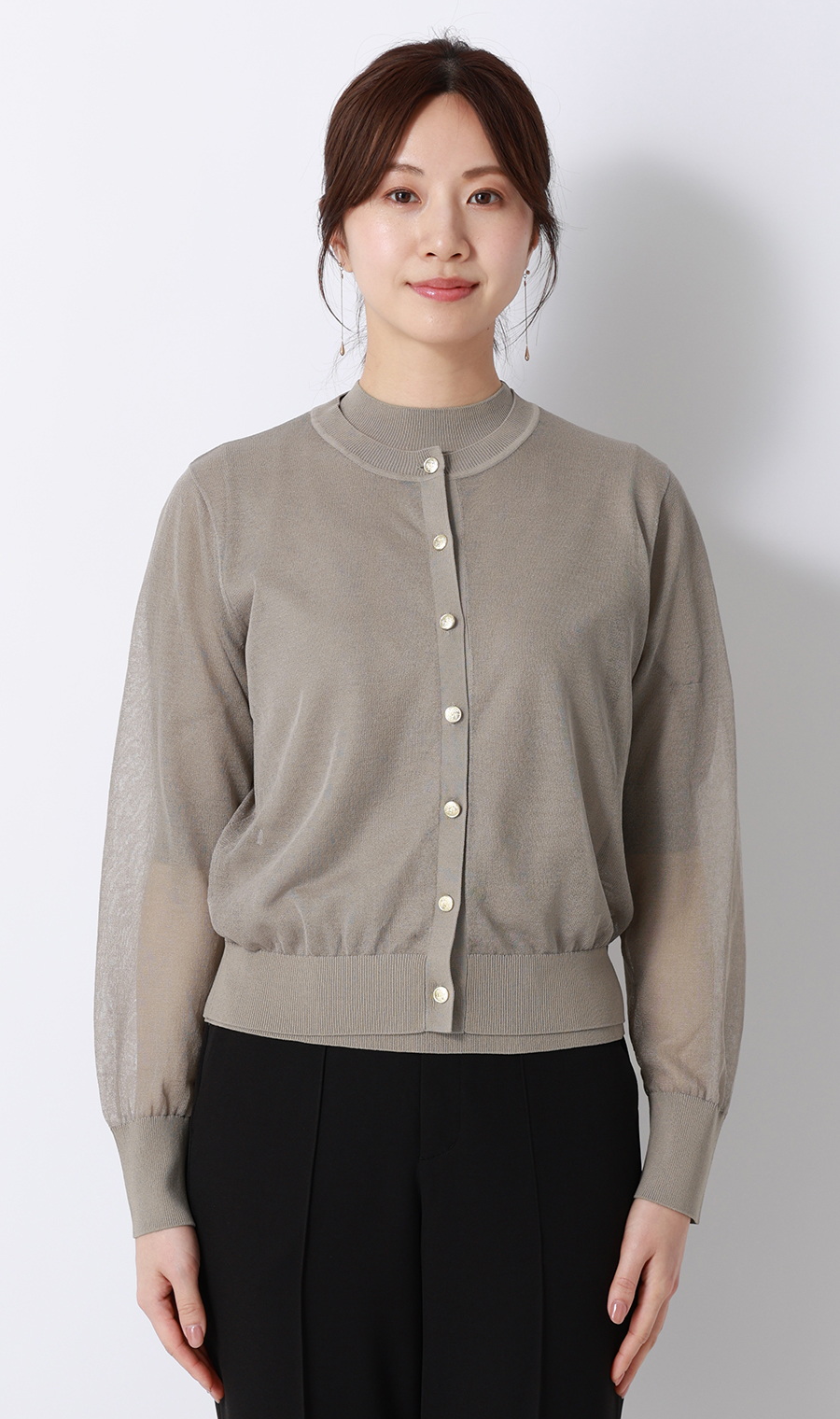 シアーカーディガン【長袖】【アンサンブル着用可】 グレージュ M