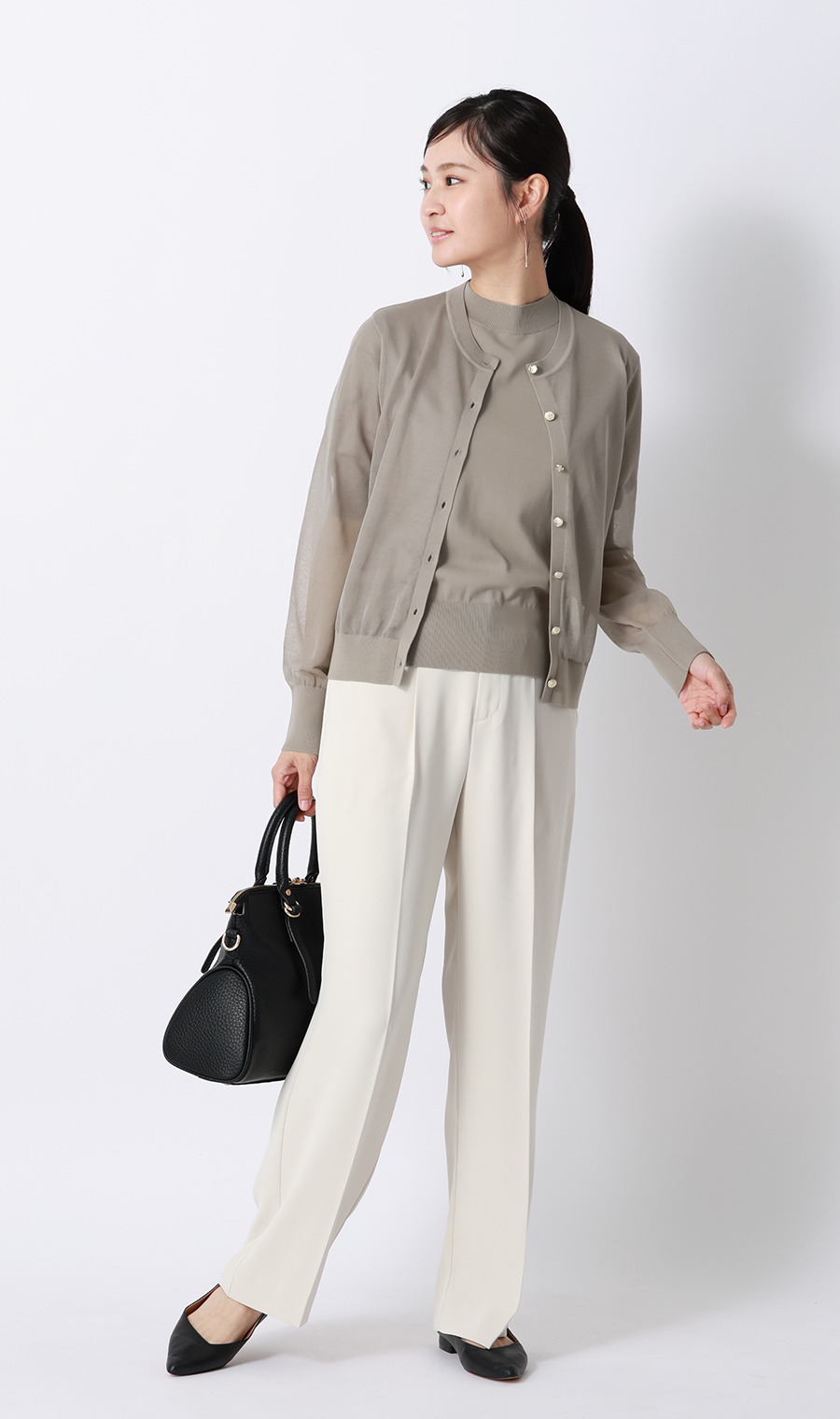 シアーカーディガン【長袖】【アンサンブル着用可】 グレージュ M