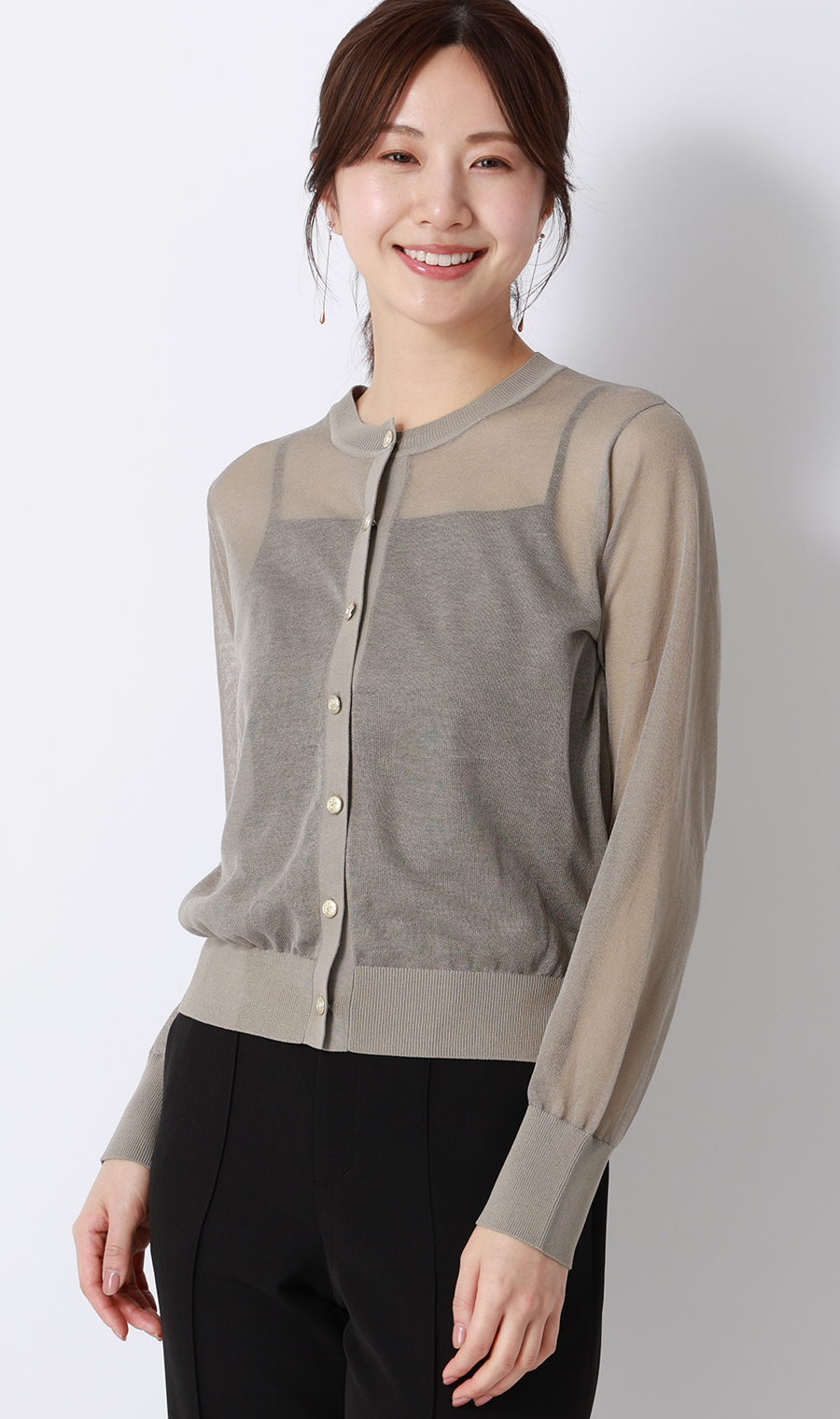 シアーカーディガン【長袖】【アンサンブル着用可】 グレージュ M