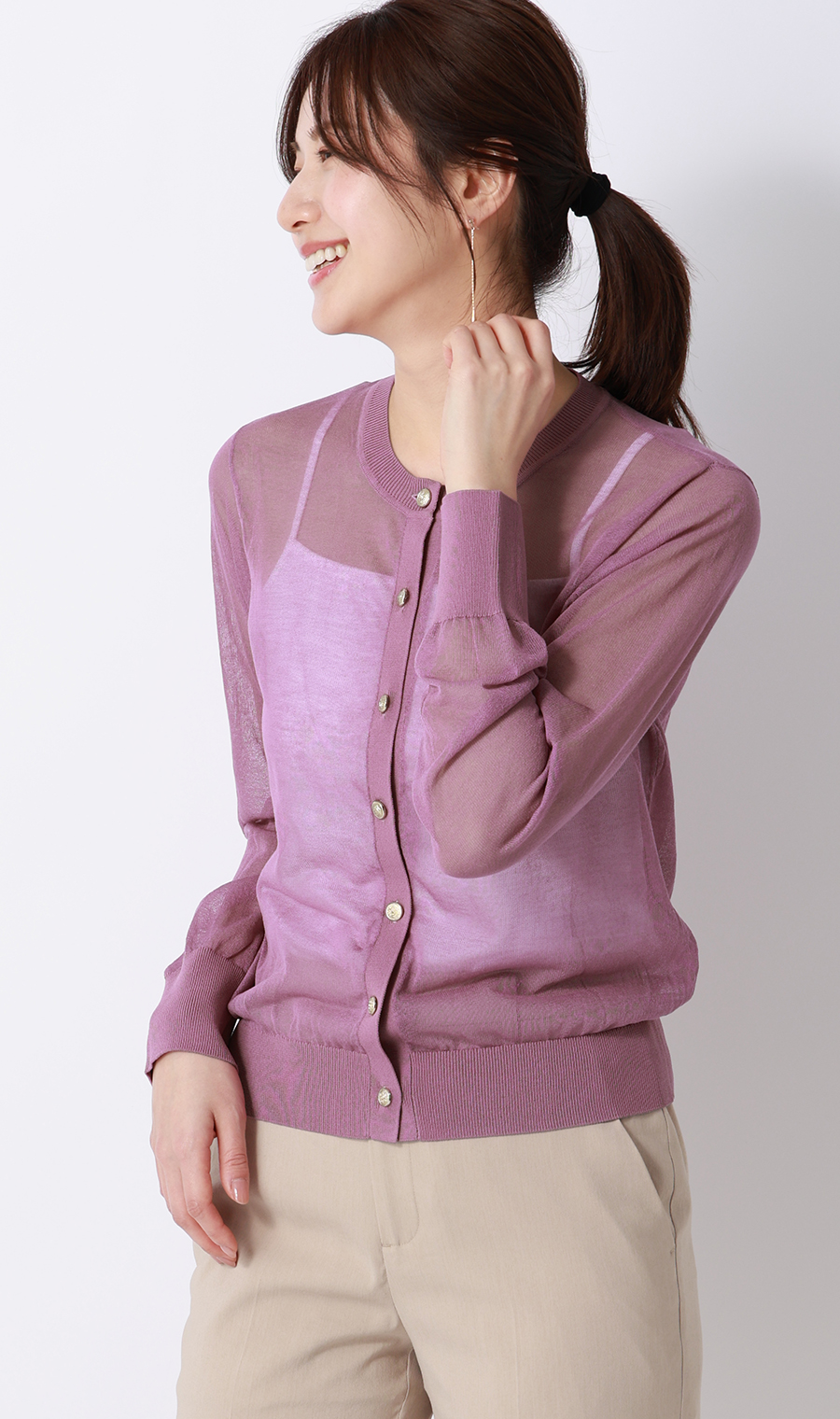 シアーカーディガン【長袖】【アンサンブル着用可】 ピンク S