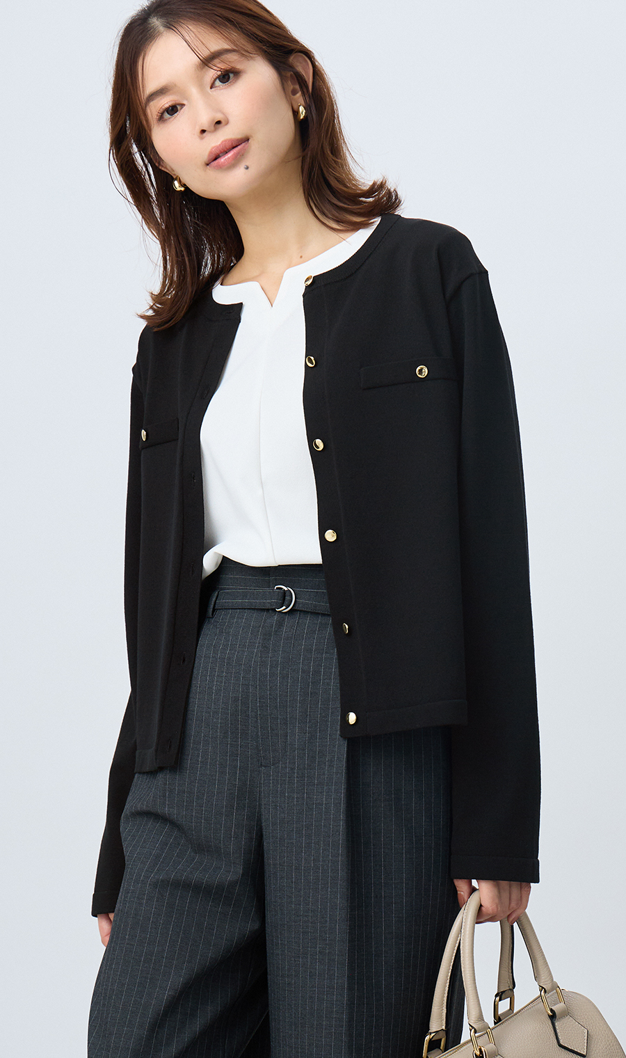 【毛玉CLEARニット】クルーネックカーディガン【長袖】【#すごセーター】 ブラック S
