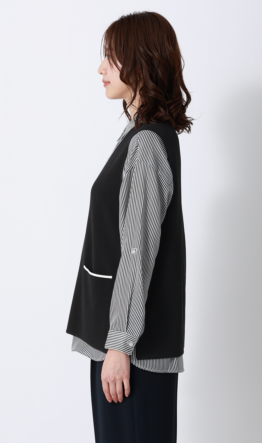 Vネックニットジレ【ノースリーブ】 ブラック M