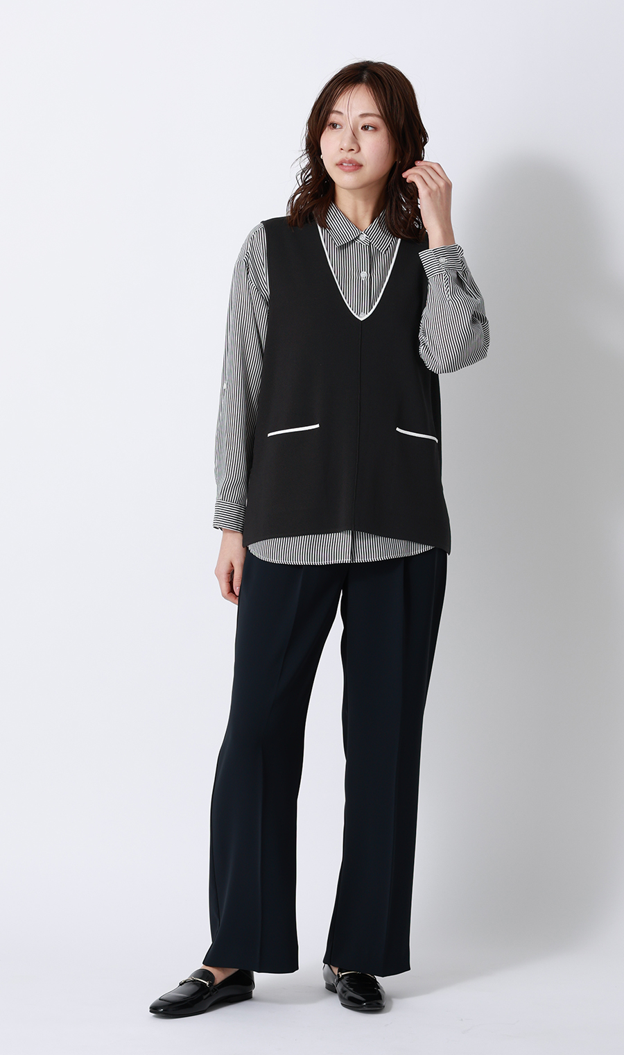 Vネックニットジレ【ノースリーブ】 ブラック M