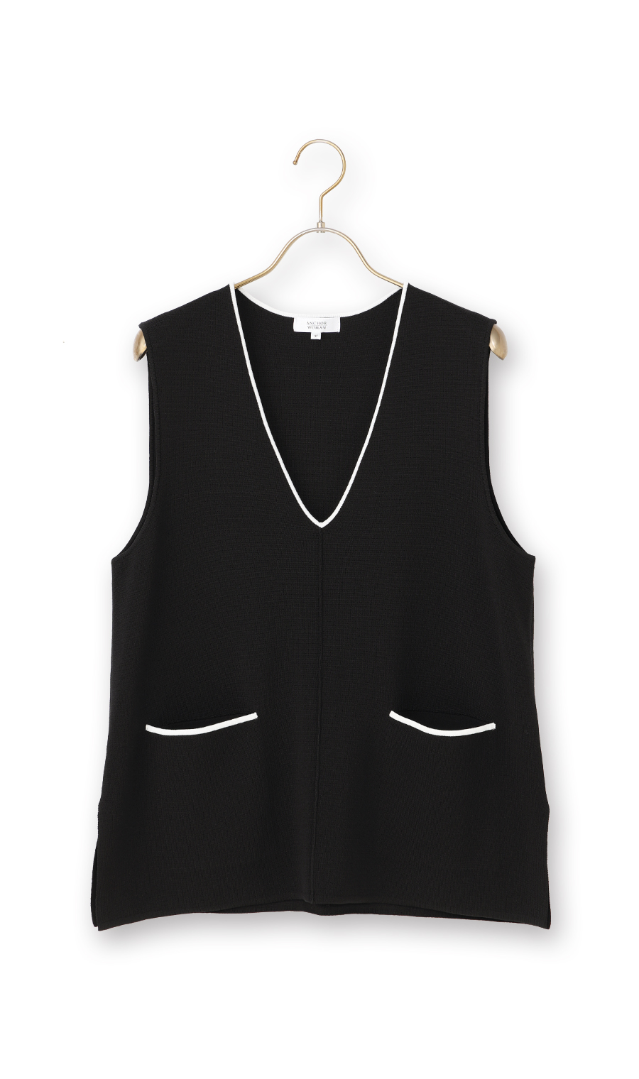 Vネックニットジレ【ノースリーブ】 ブラック M