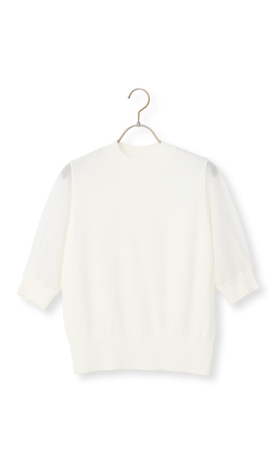 ハイネックシアースリーブニット【5分袖】 ホワイト S