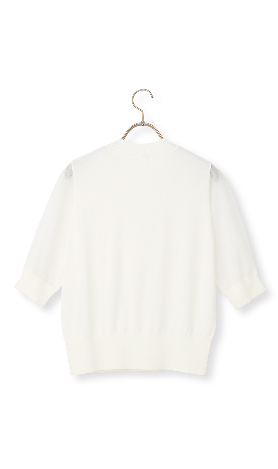 ハイネックシアースリーブニット【5分袖】 ホワイト S