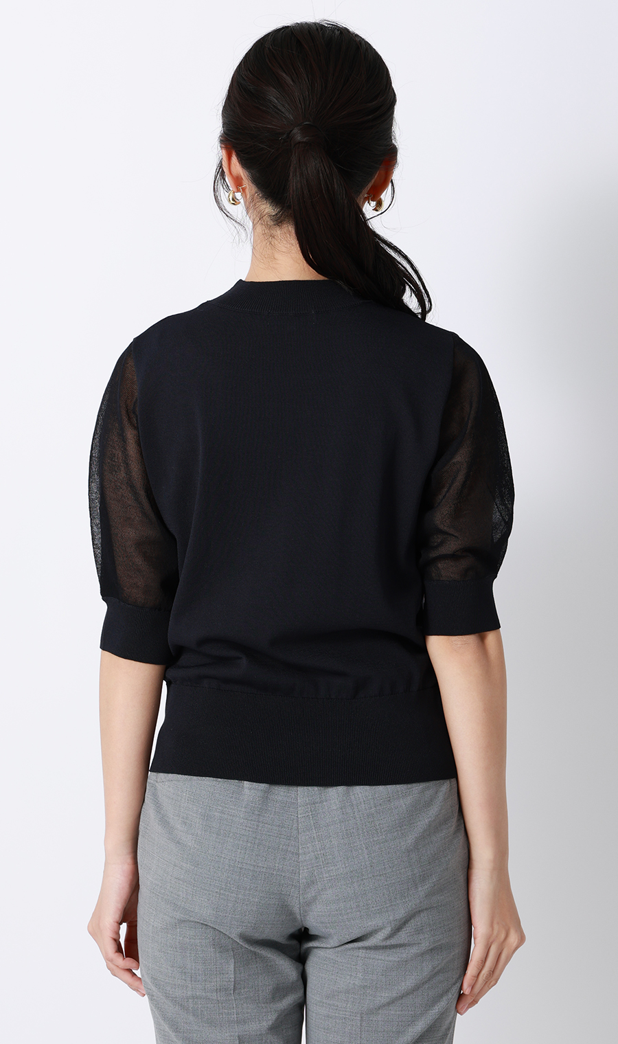 ハイネックシアースリーブニット【5分袖】【アンサンブル着用可】 ネイビー S