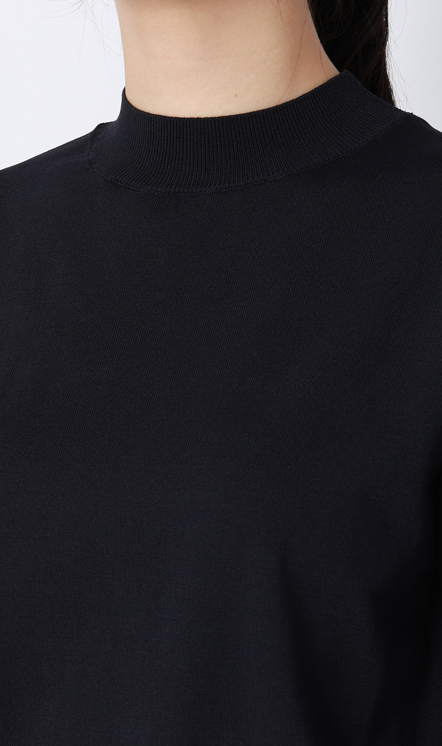 ハイネックシアースリーブニット【5分袖】【アンサンブル着用可】 ネイビー S