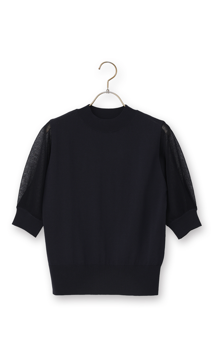 ハイネックシアースリーブニット【5分袖】【アンサンブル着用可】 ネイビー S