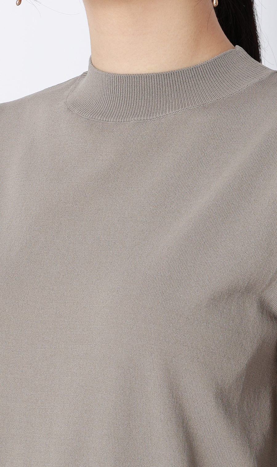 ハイネックシアースリーブニット【5分袖】【アンサンブル着用可】 グレージュ S