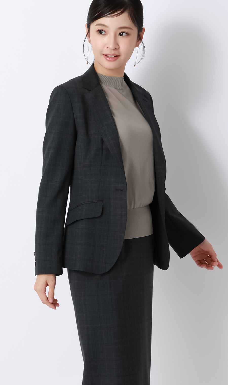 ハイネックシアースリーブニット【5分袖】【アンサンブル着用可】 グレージュ S