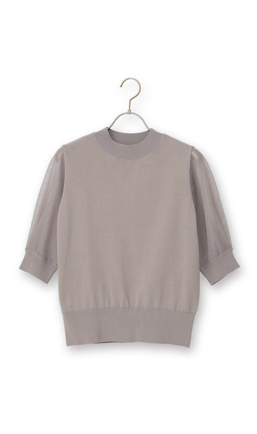 ハイネックシアースリーブニット【5分袖】【アンサンブル着用可】 グレージュ S