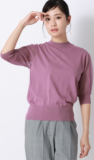 ハイネックシアースリーブニット【5分袖】【アンサンブル着用可】