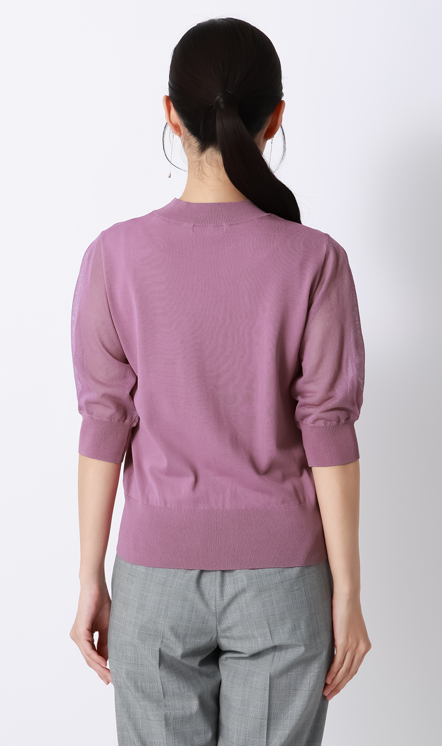 ハイネックシアースリーブニット【5分袖】【アンサンブル着用可】 ピンク S