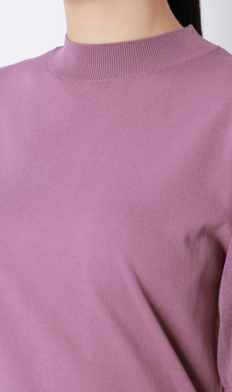 ハイネックシアースリーブニット【5分袖】【アンサンブル着用可】 ピンク S